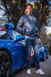 Men’s Alpine Jean leather jacket royal blue